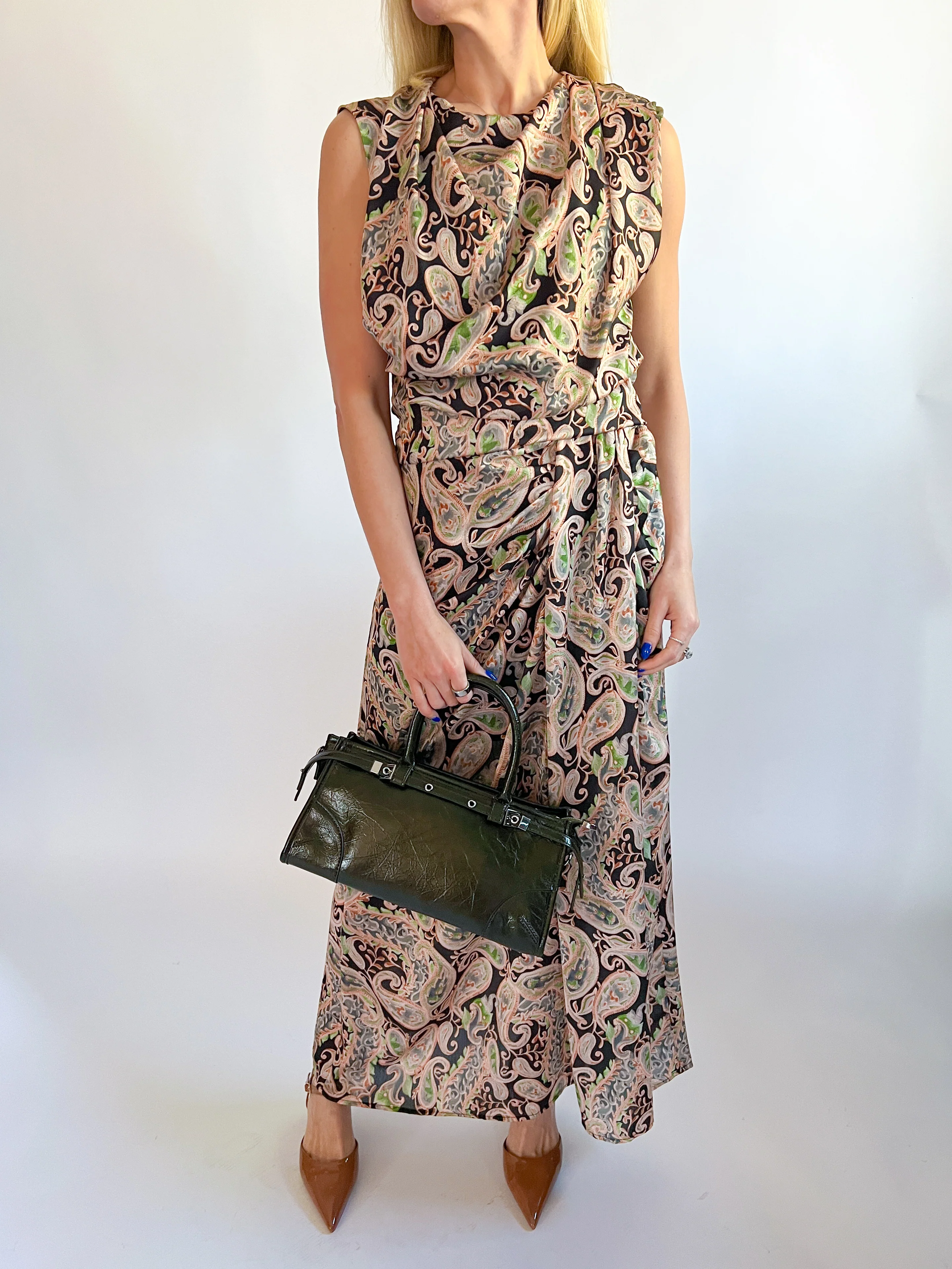 Posh Paisley Draped Wrap Midi Skirt - Image 3