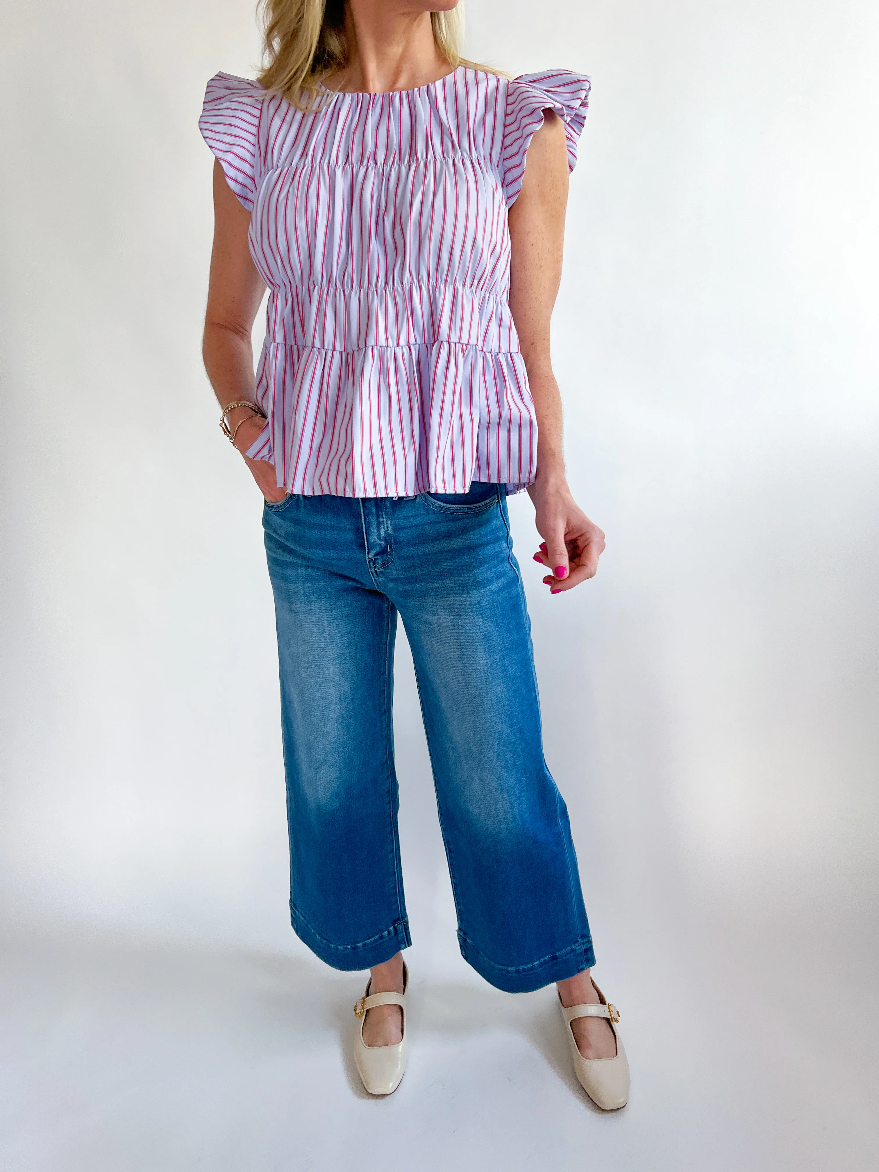 Ruffle Sleeve Striped Top - Image 3