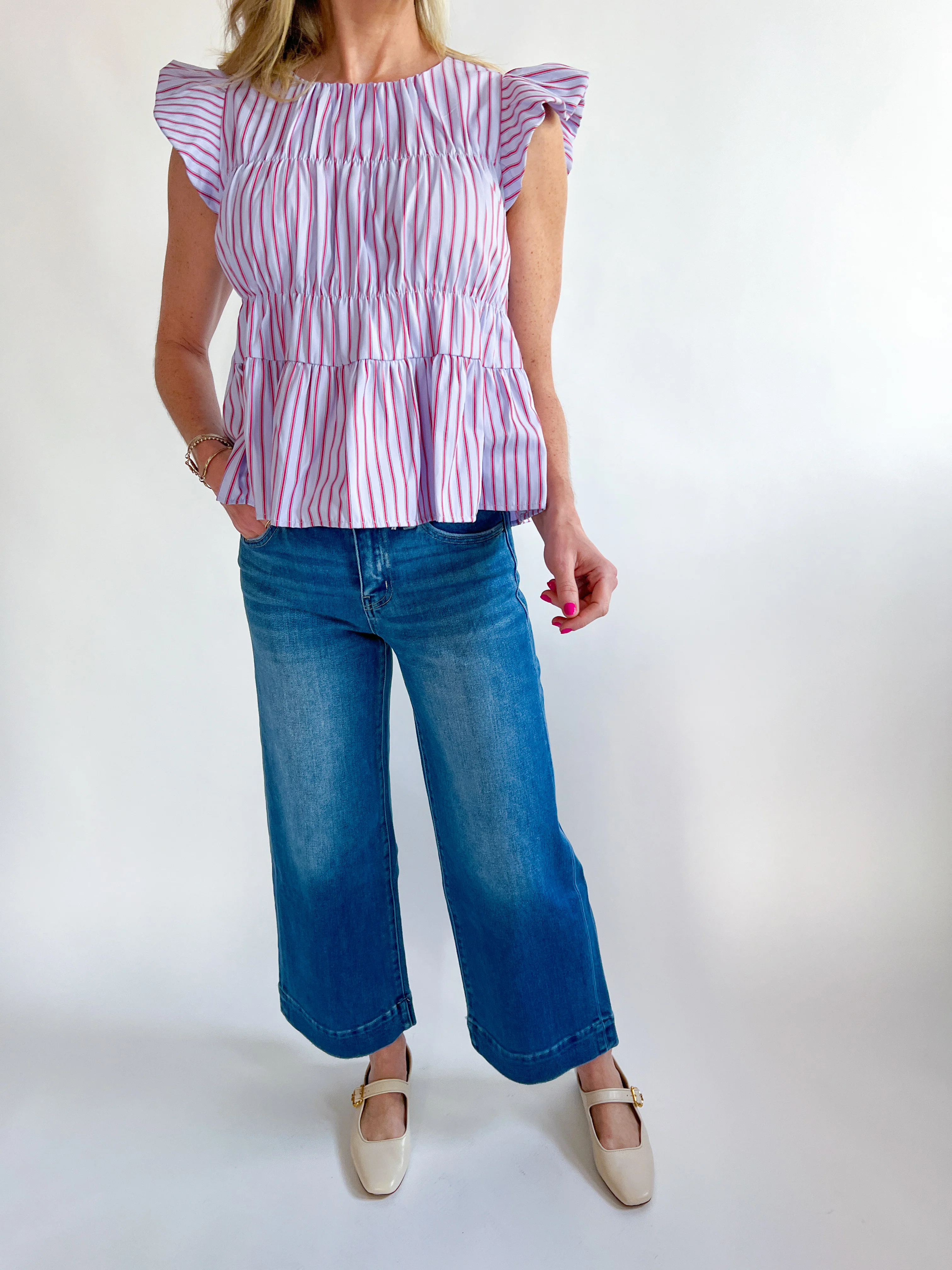 Ruffle Sleeve Striped Top - Image 4