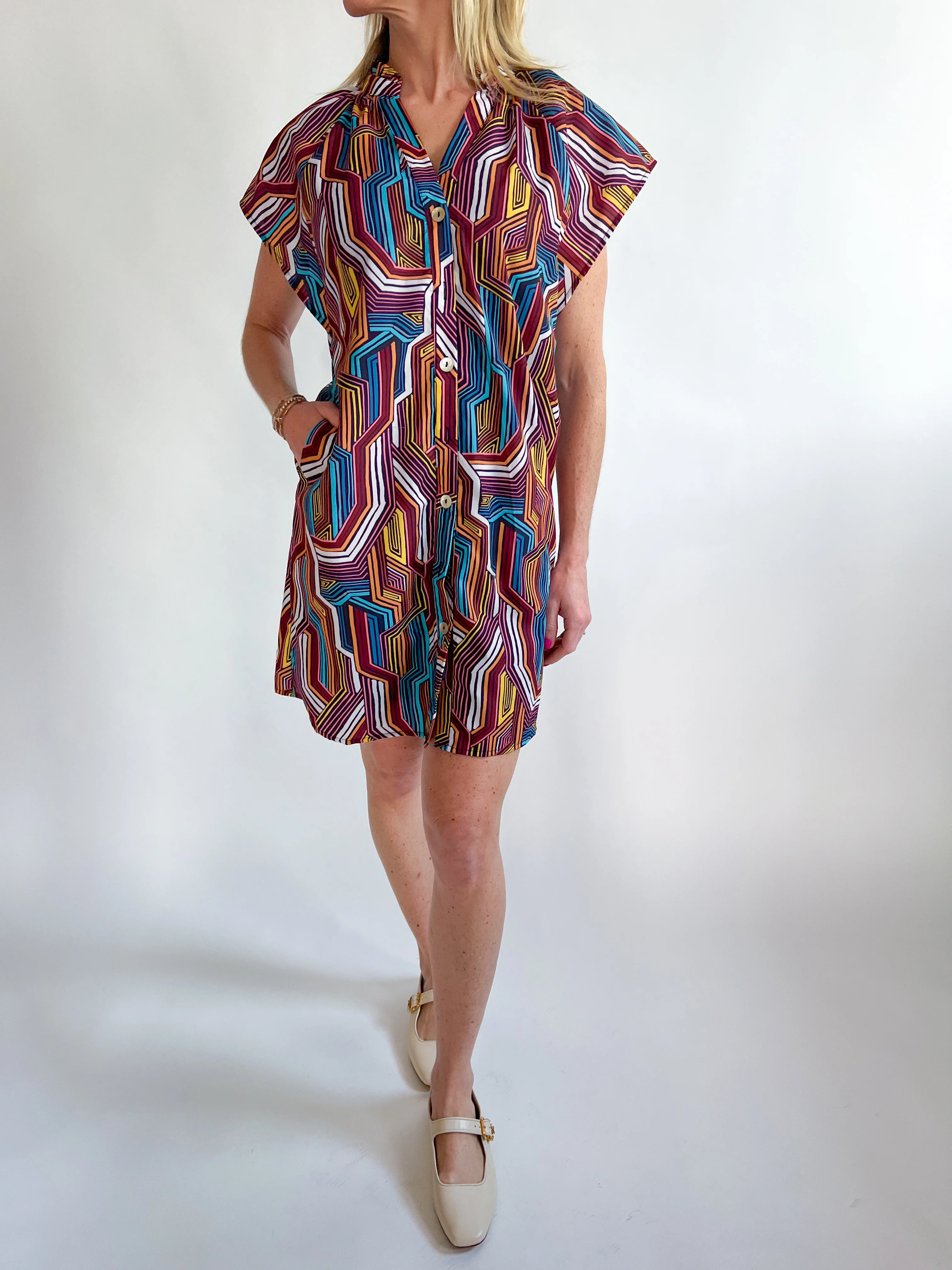 Cap Sleeve Geo Print Dress - Image 3