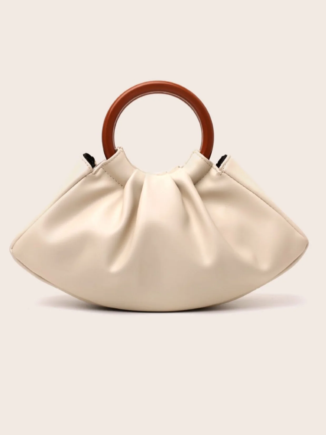 Resin Ring Handle Ruched Cloud Tote Purse