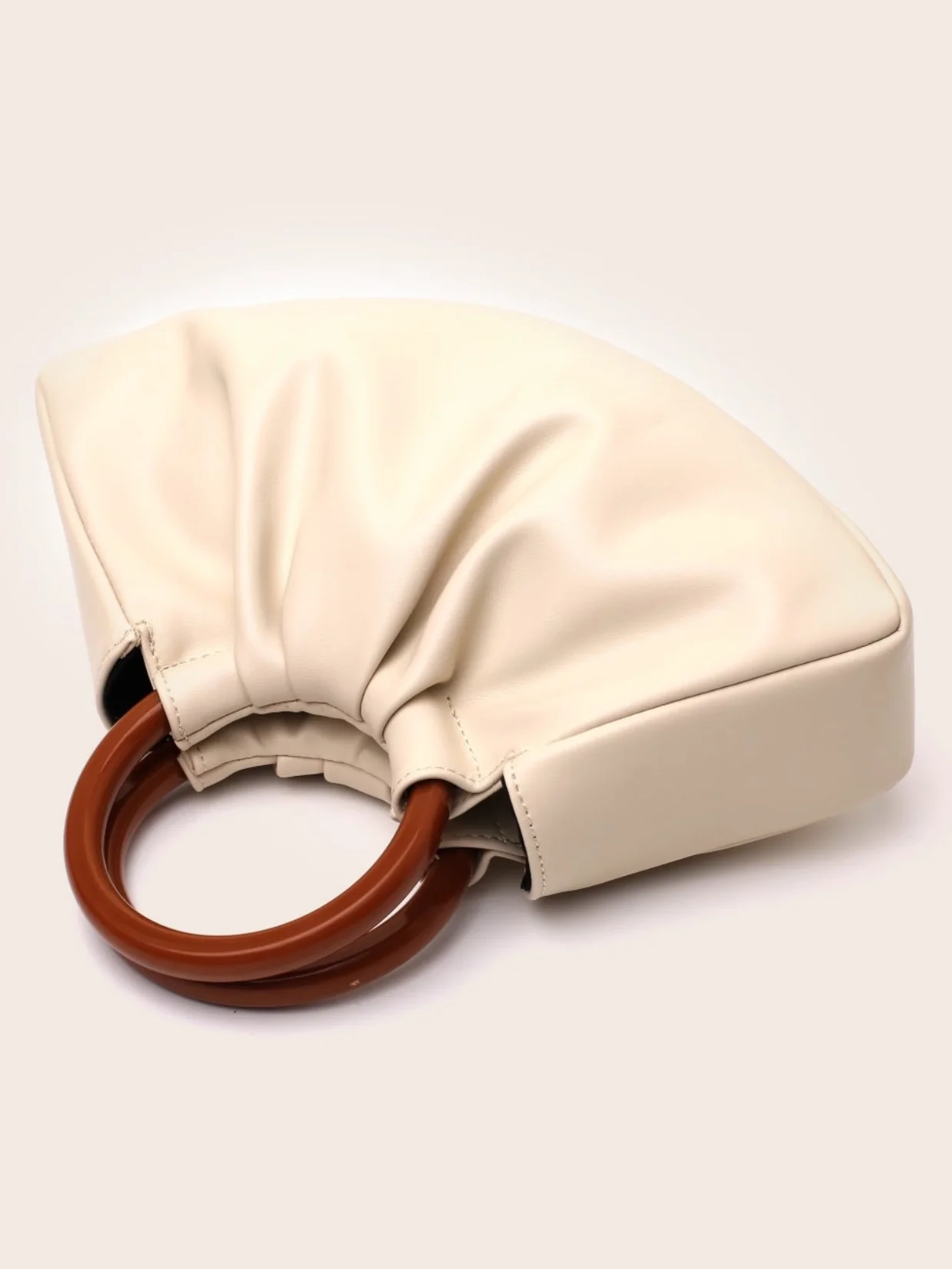 Resin Ring Handle Ruched Cloud Tote Purse - Image 2