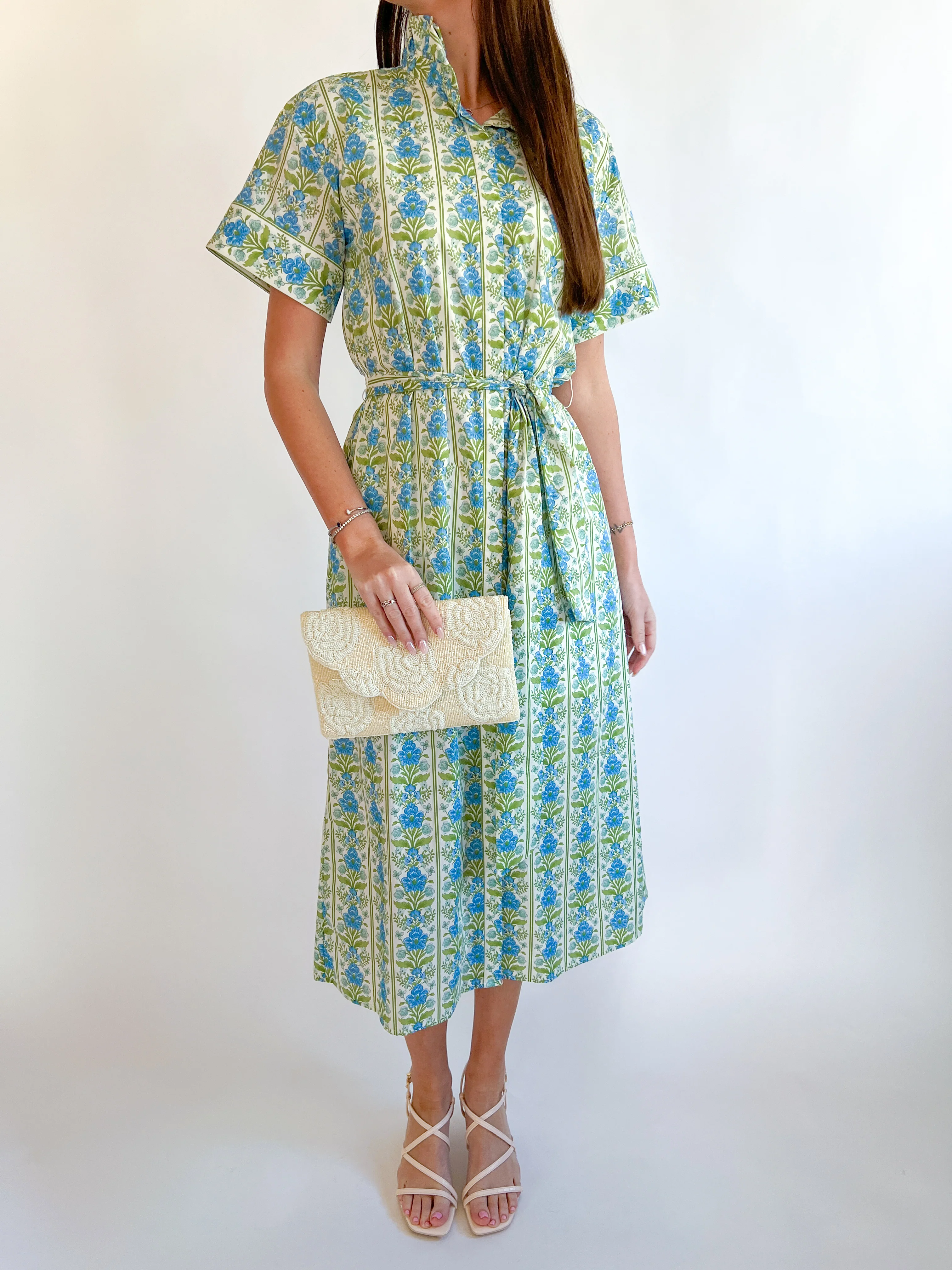 Ruffle Neck Tie Waist Dress