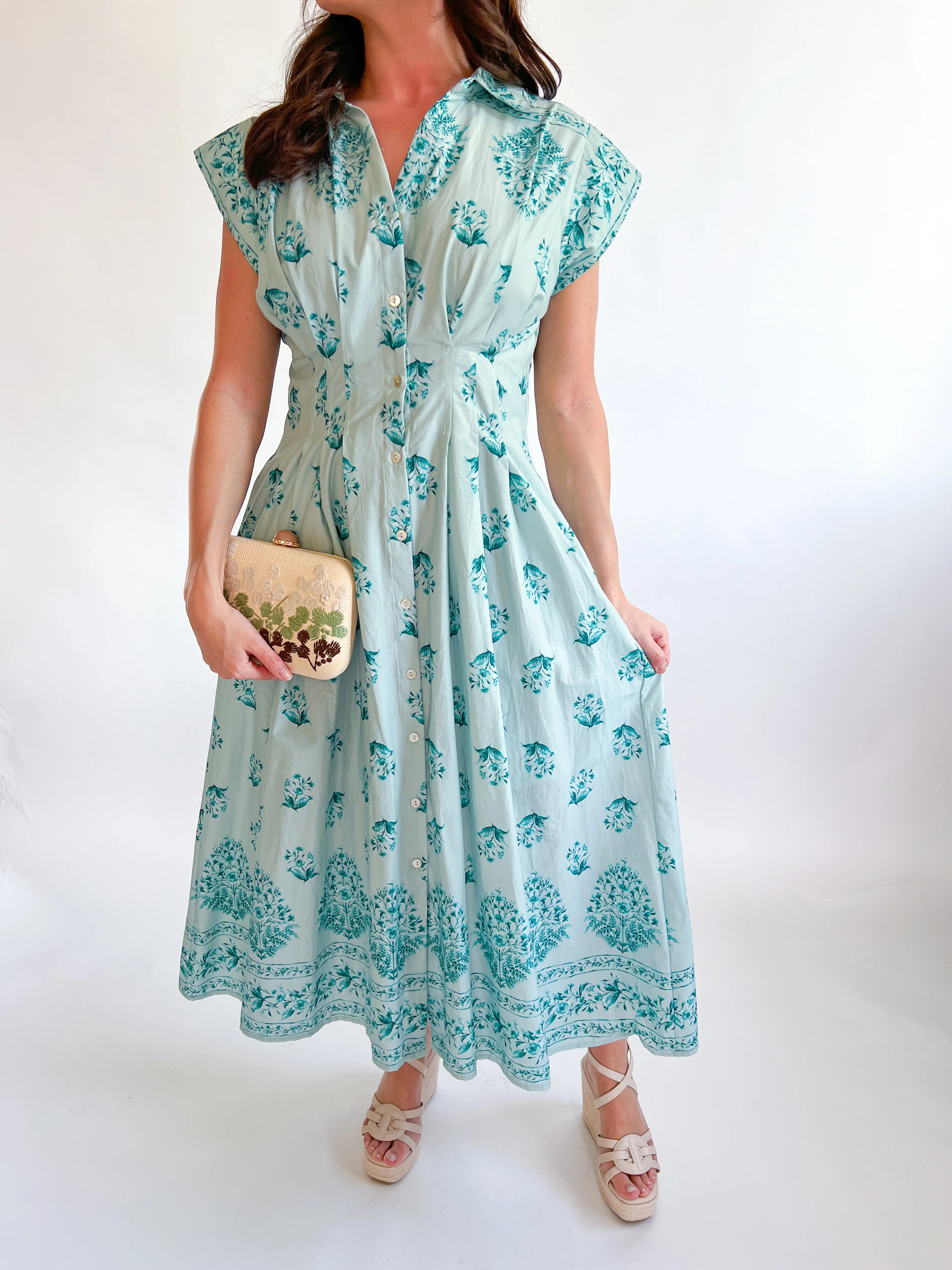 Short Sleeve Floral Cinch Midi Dress - Image 2
