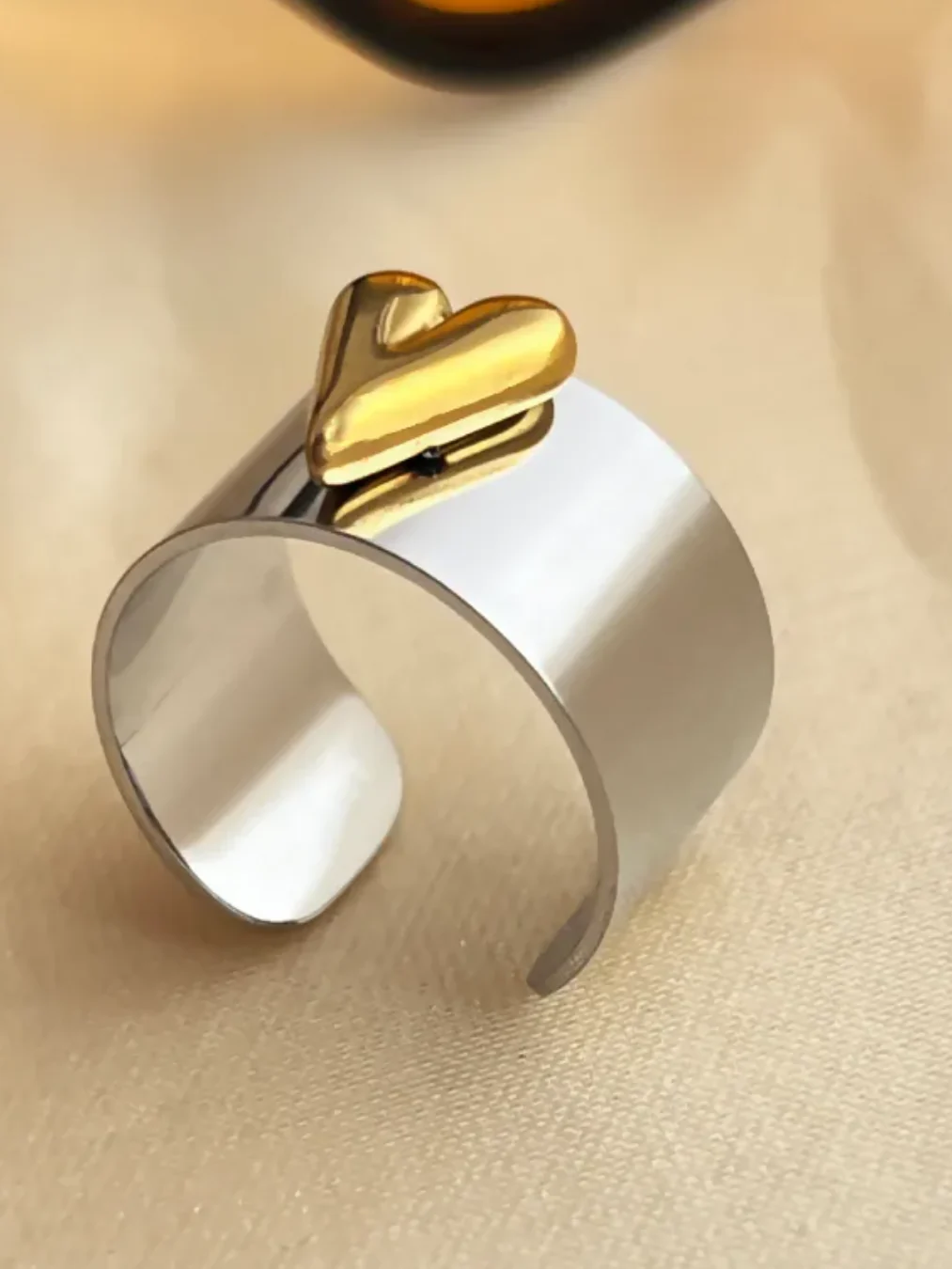 Solid Adjustable Mixed Jewelry Ring Silver and Gold Heart - Image 3