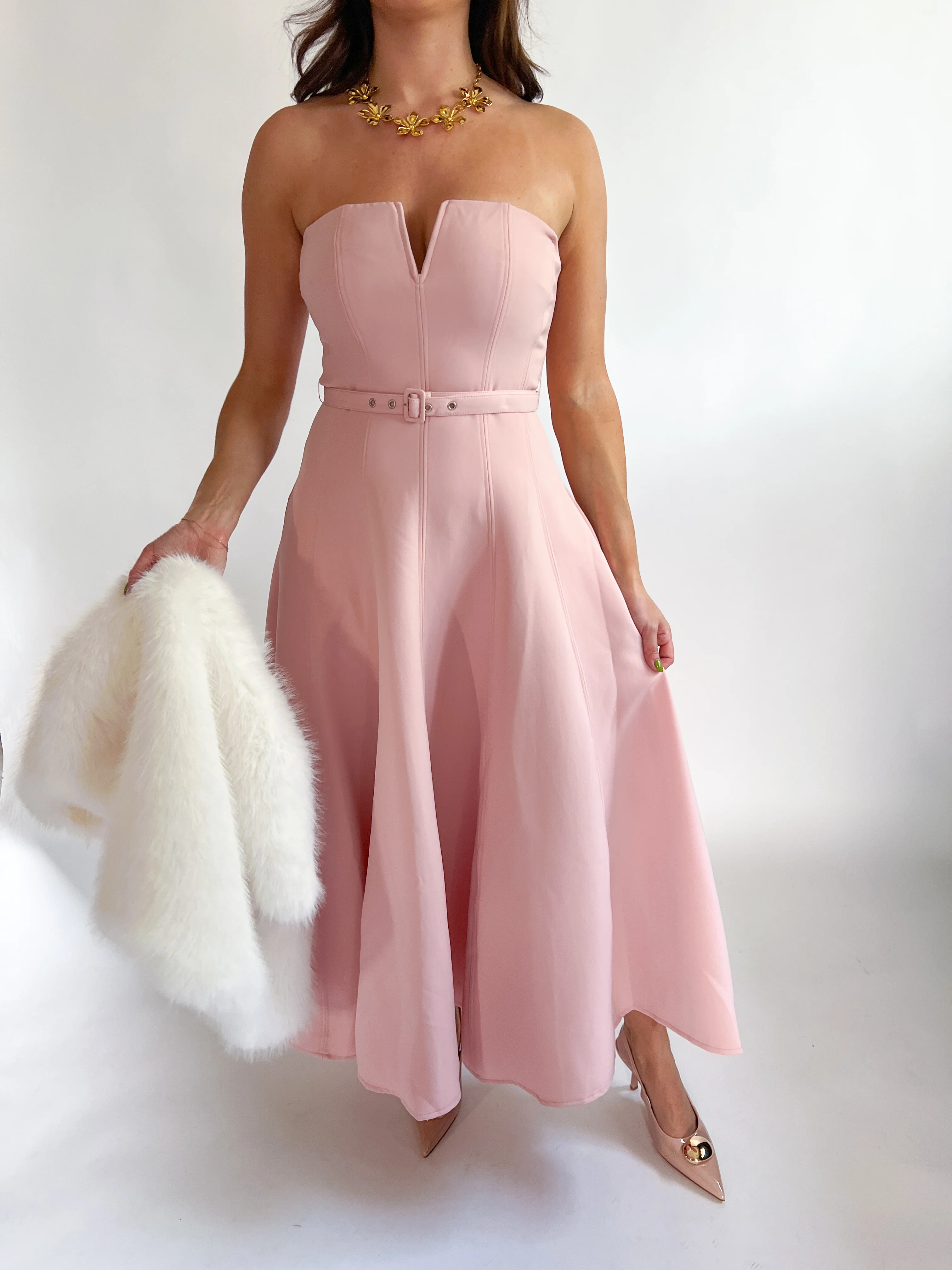 Emmaline Solid Pink Midi Dress