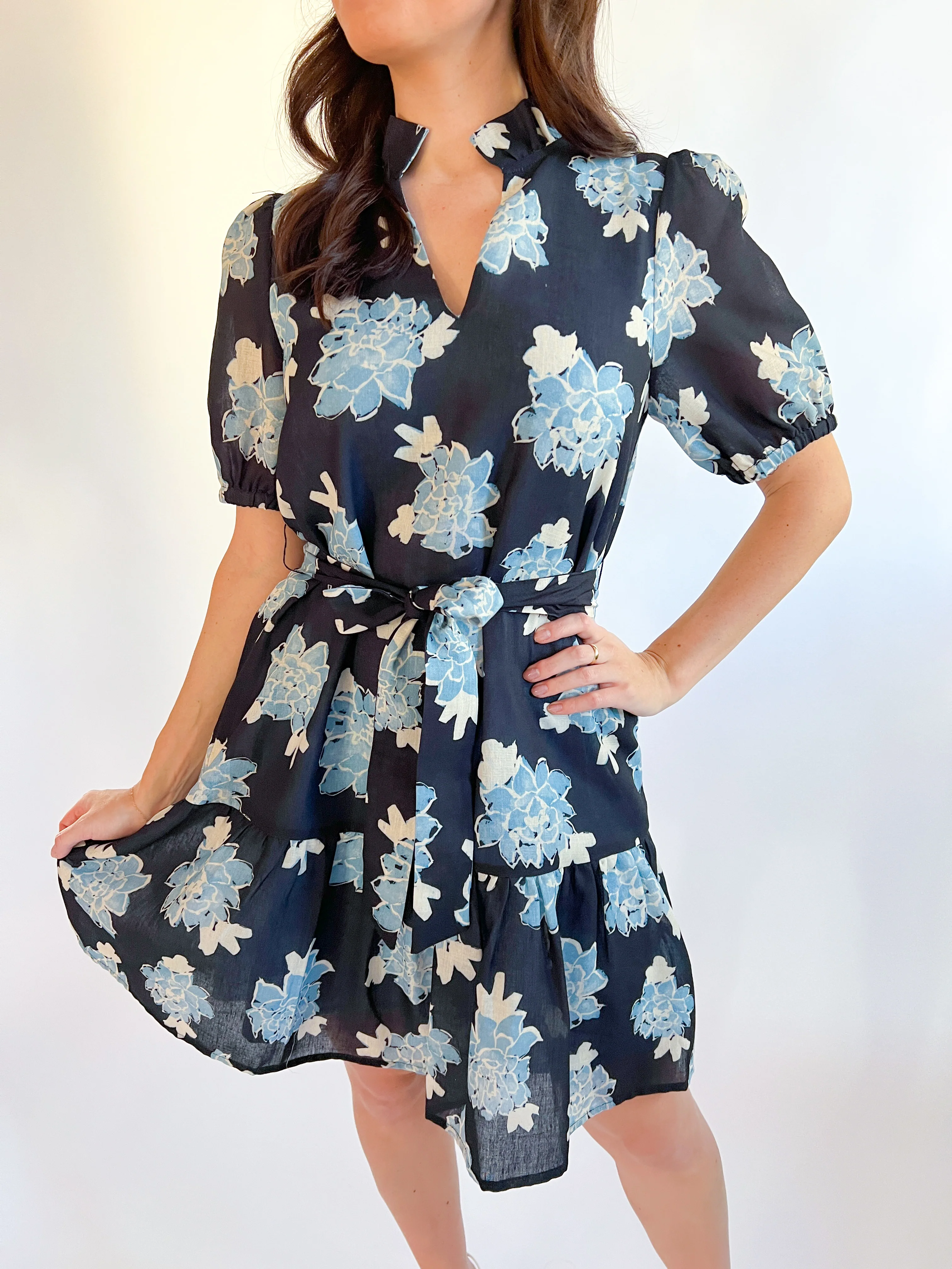Split Neck Flounce Dress