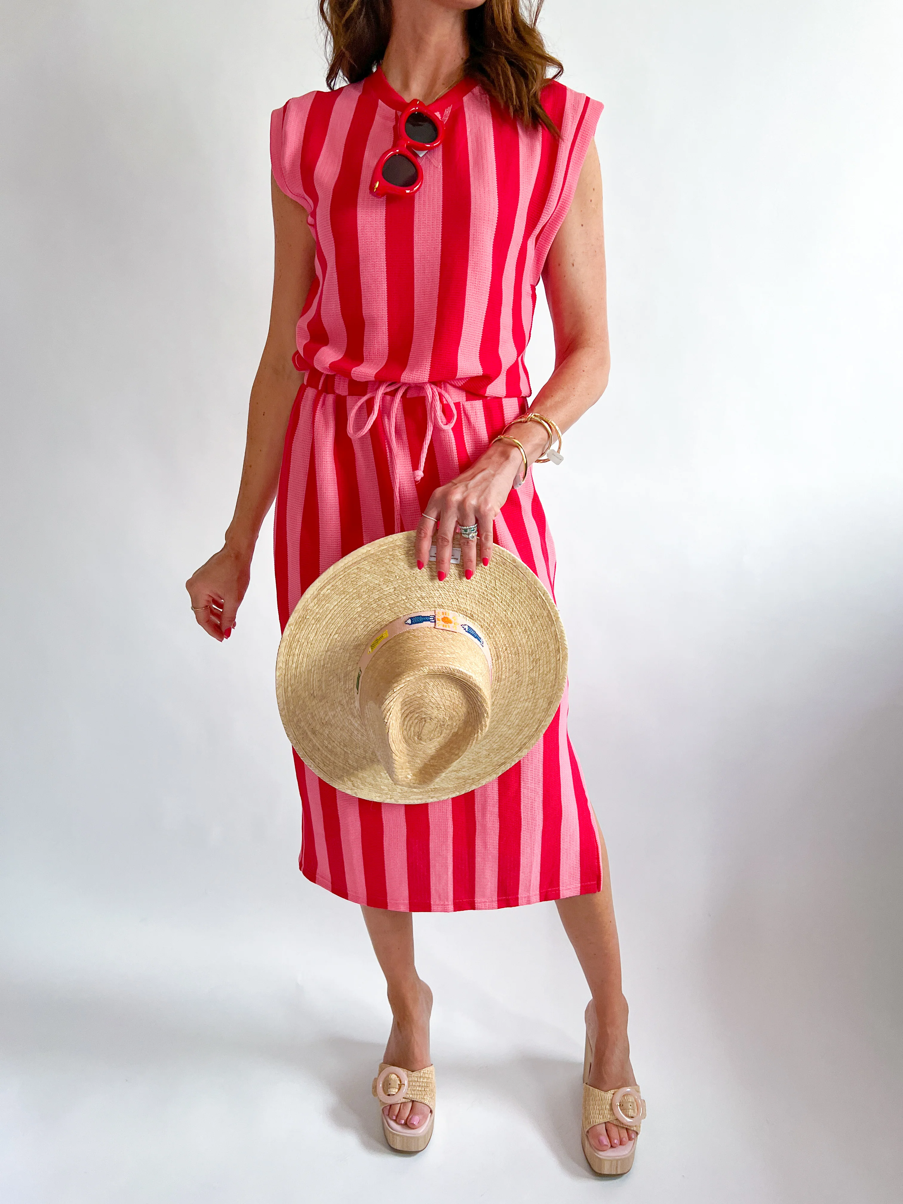 Pink Striped Knit Midi Dress - Image 2