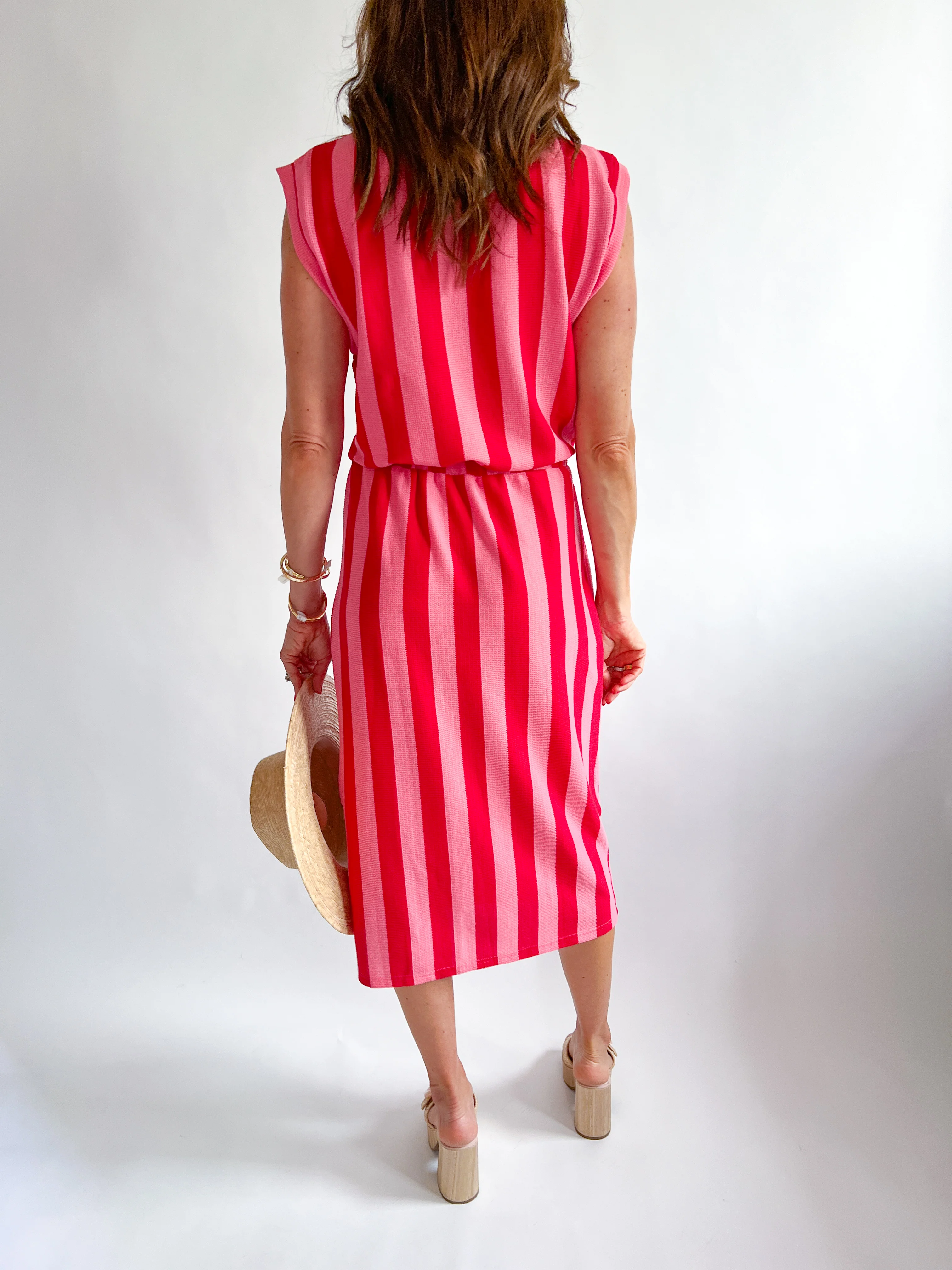 Pink Striped Knit Midi Dress - Image 3