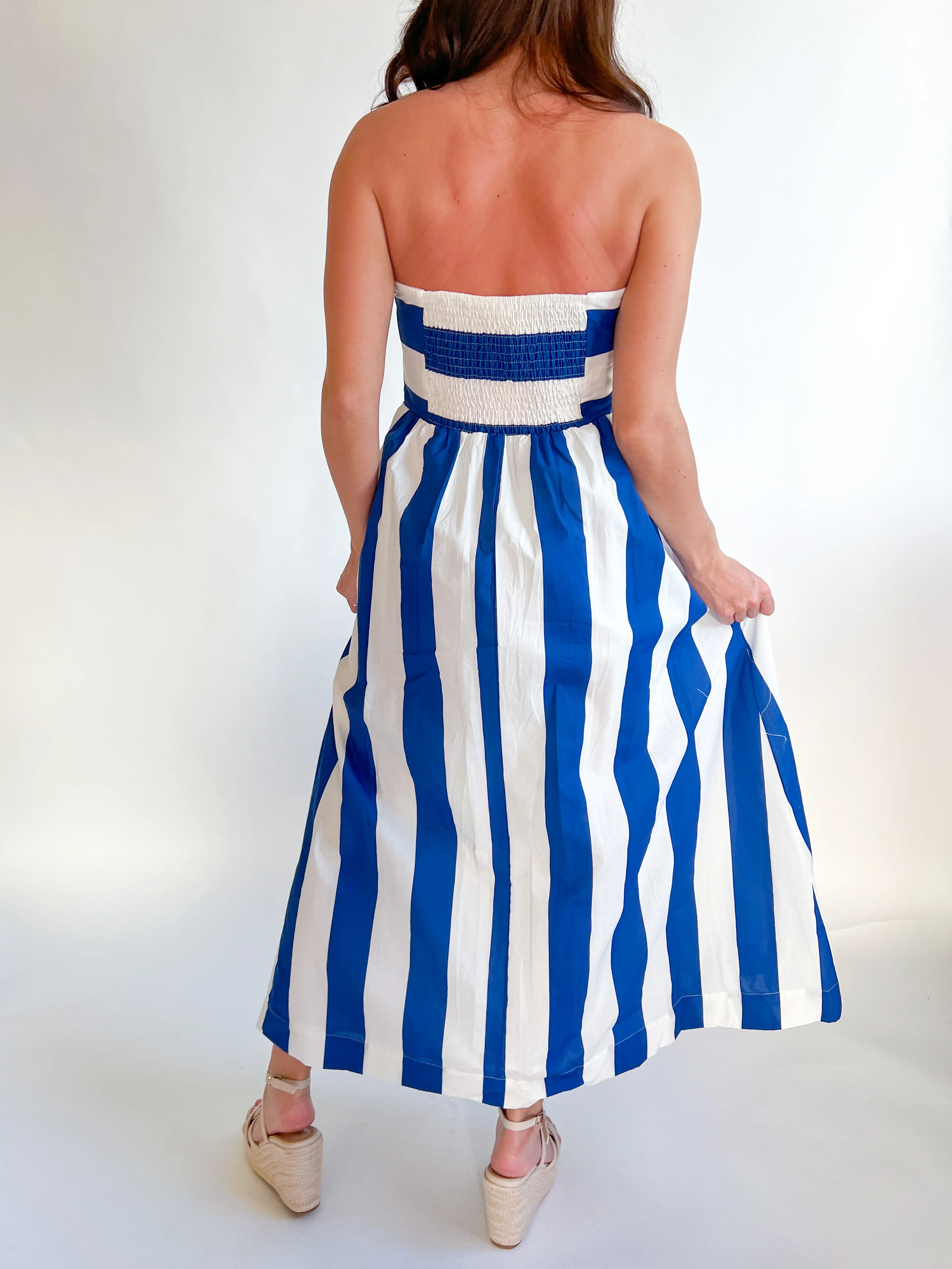 Striped Strapless Smocked Back Midi Dress - Image 2