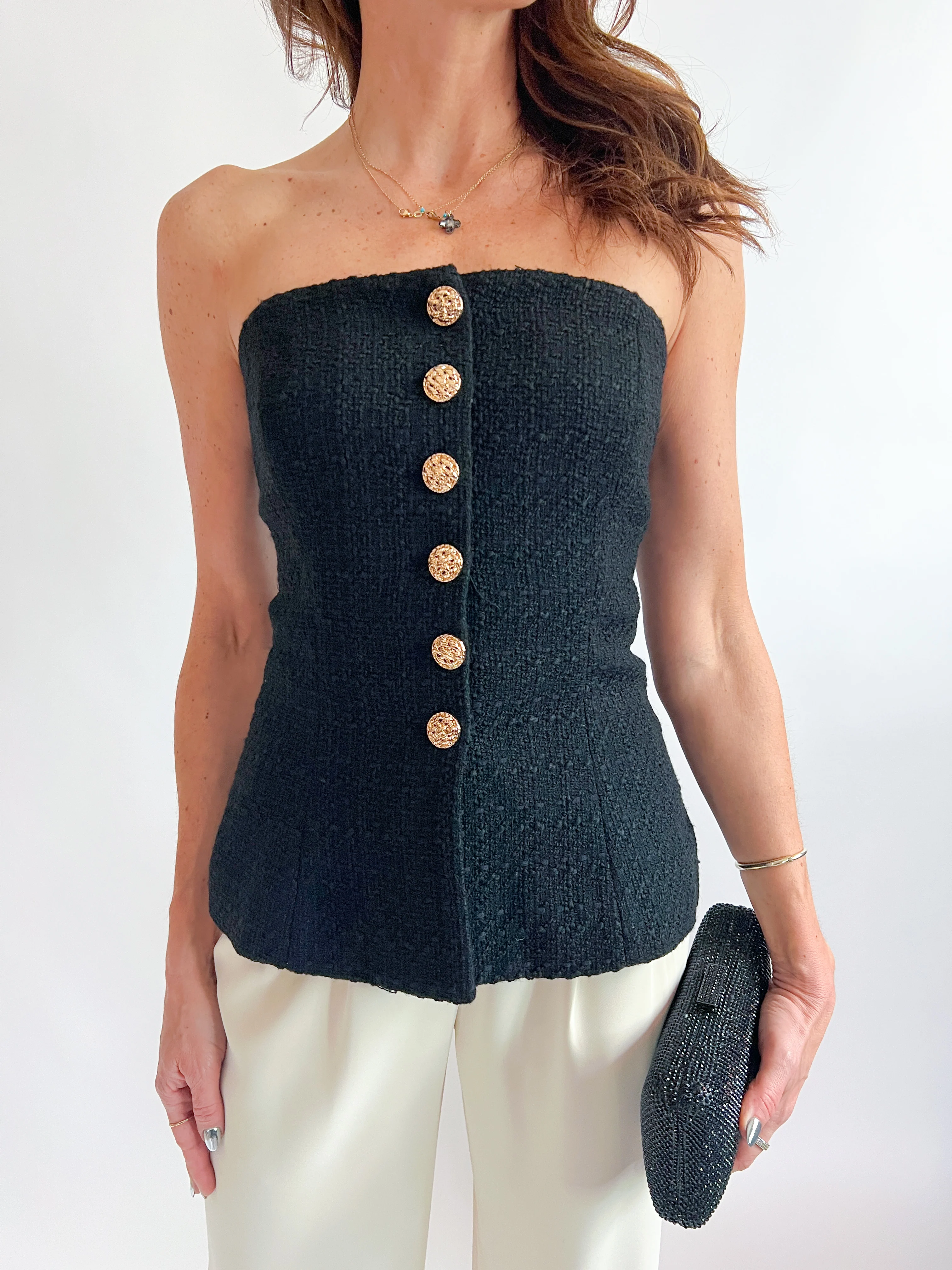 Structured Tweed Strapless Top