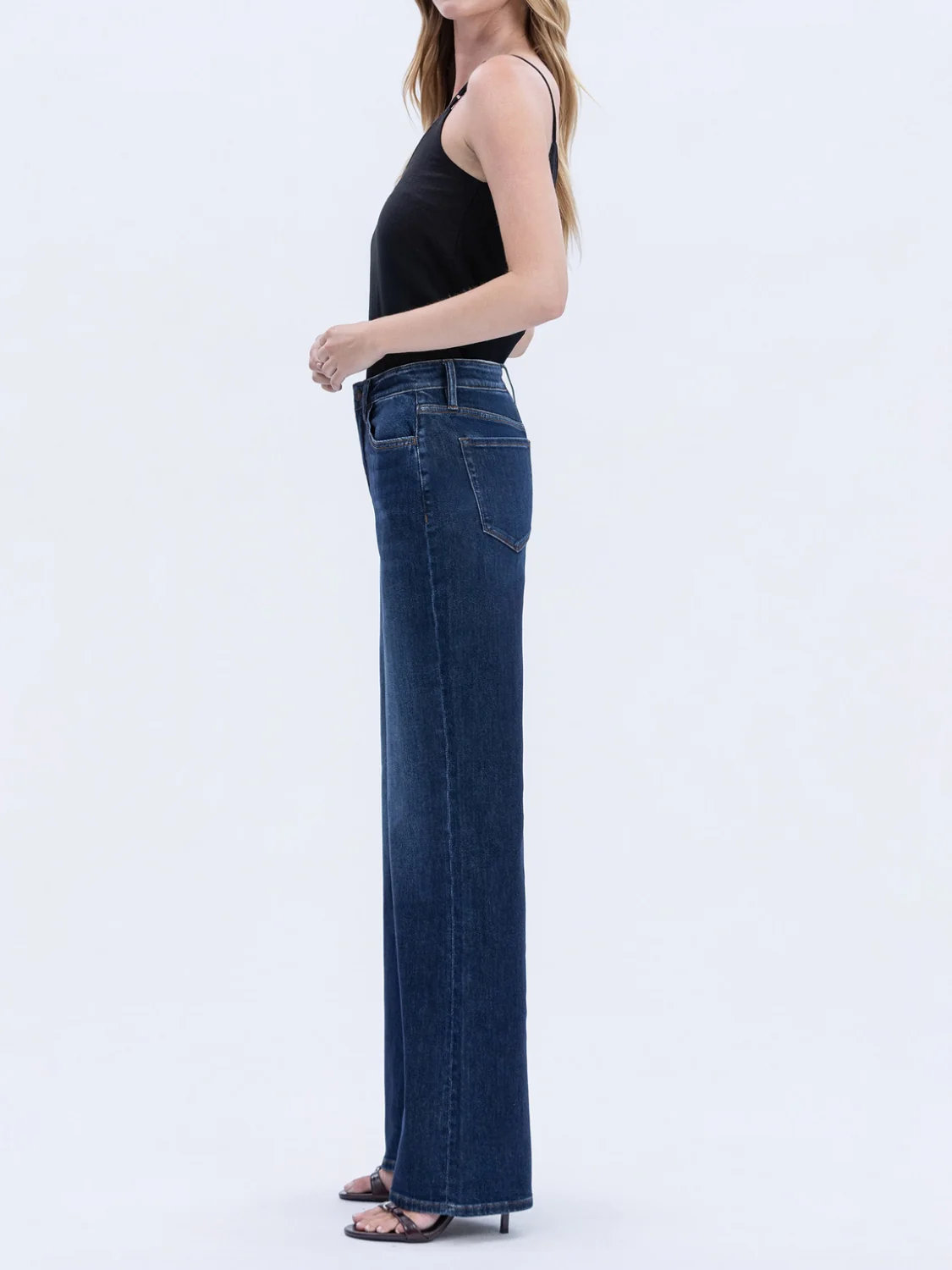 Super High Rise Full Length Dark Wash Wide Jeans - Image 3