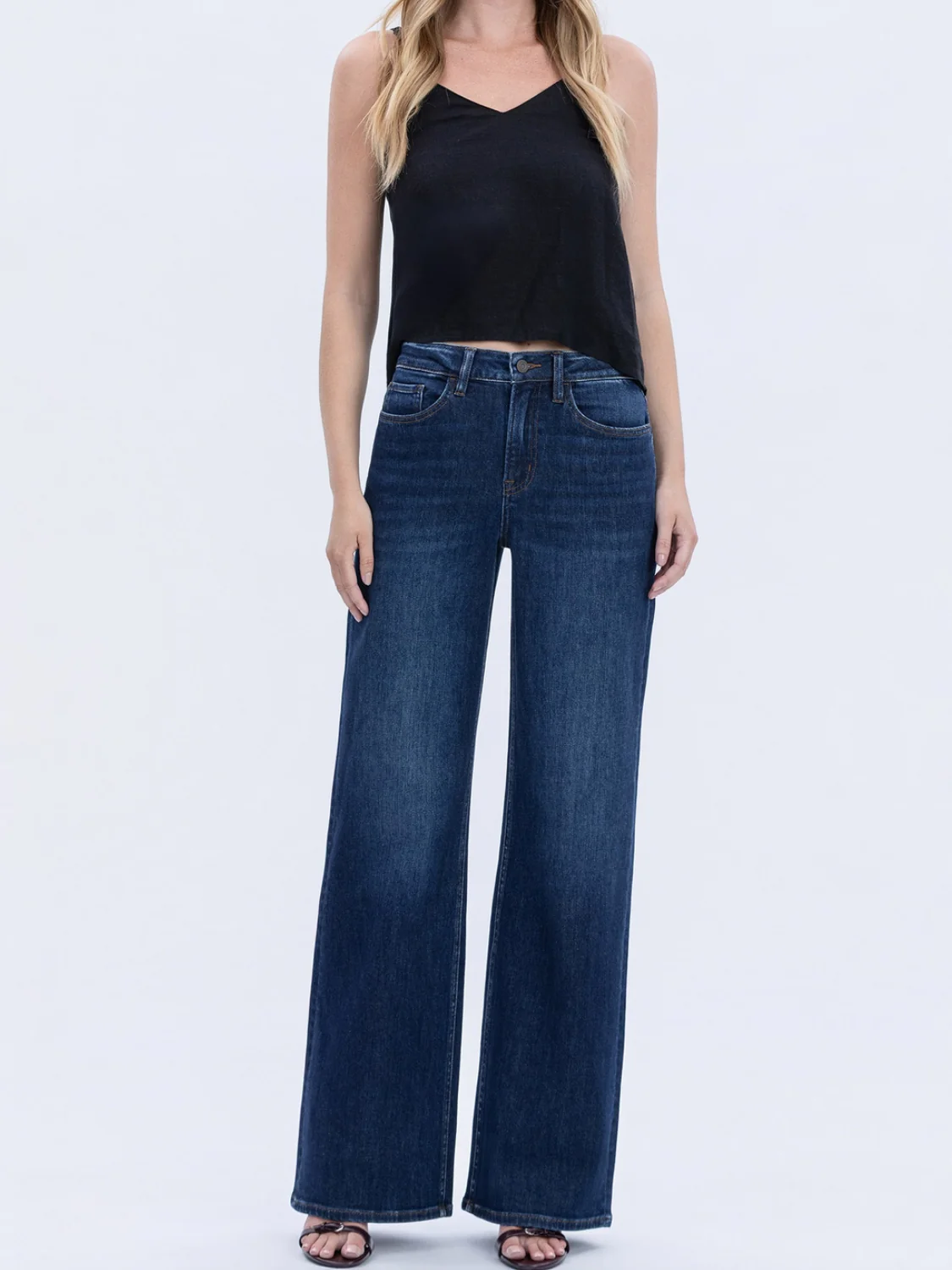 Super High Rise Full Length Dark Wash Wide Jeans - Image 4