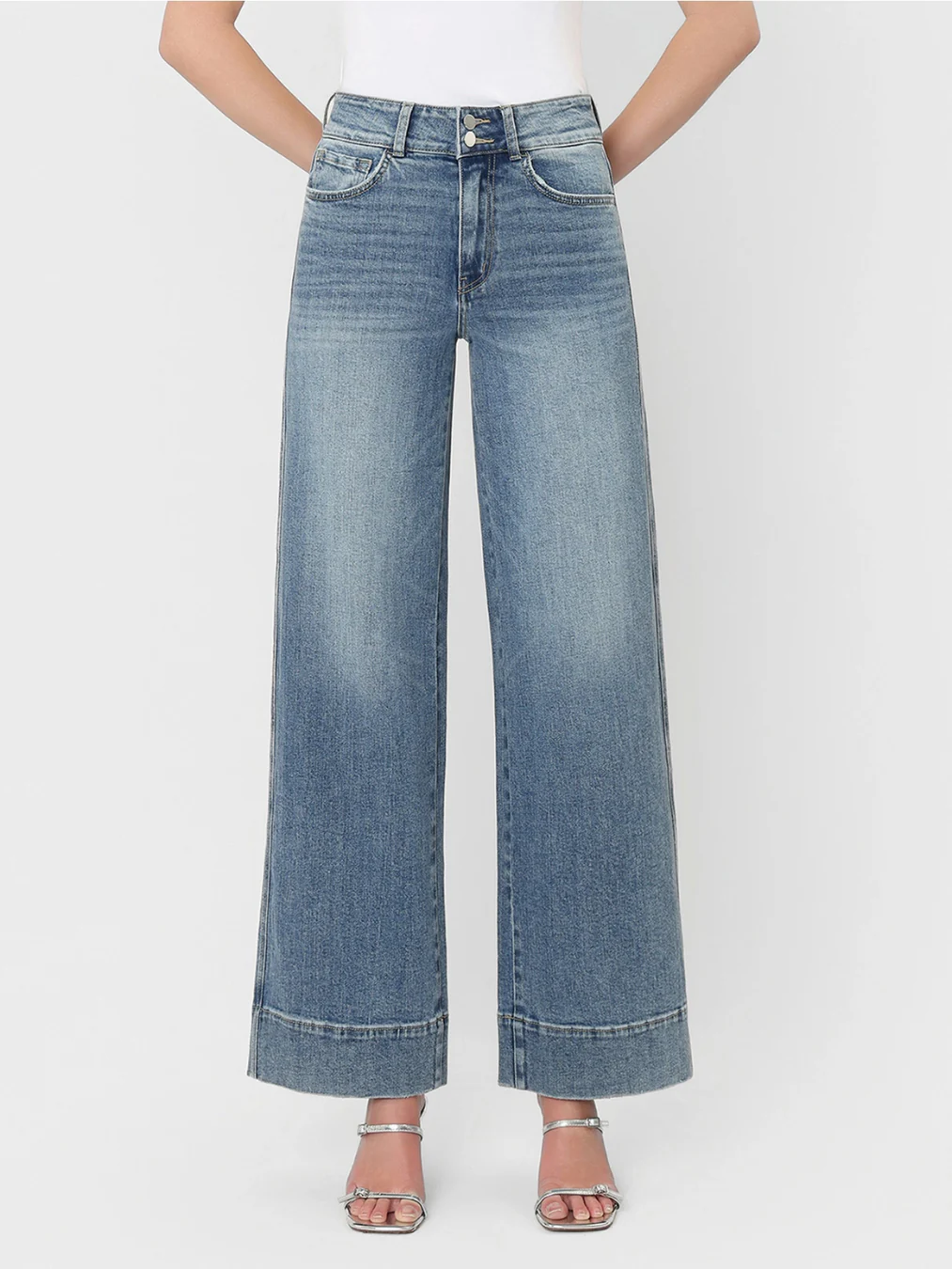 Super High Rise Half Yoke Trouser Hem Wide Jeans