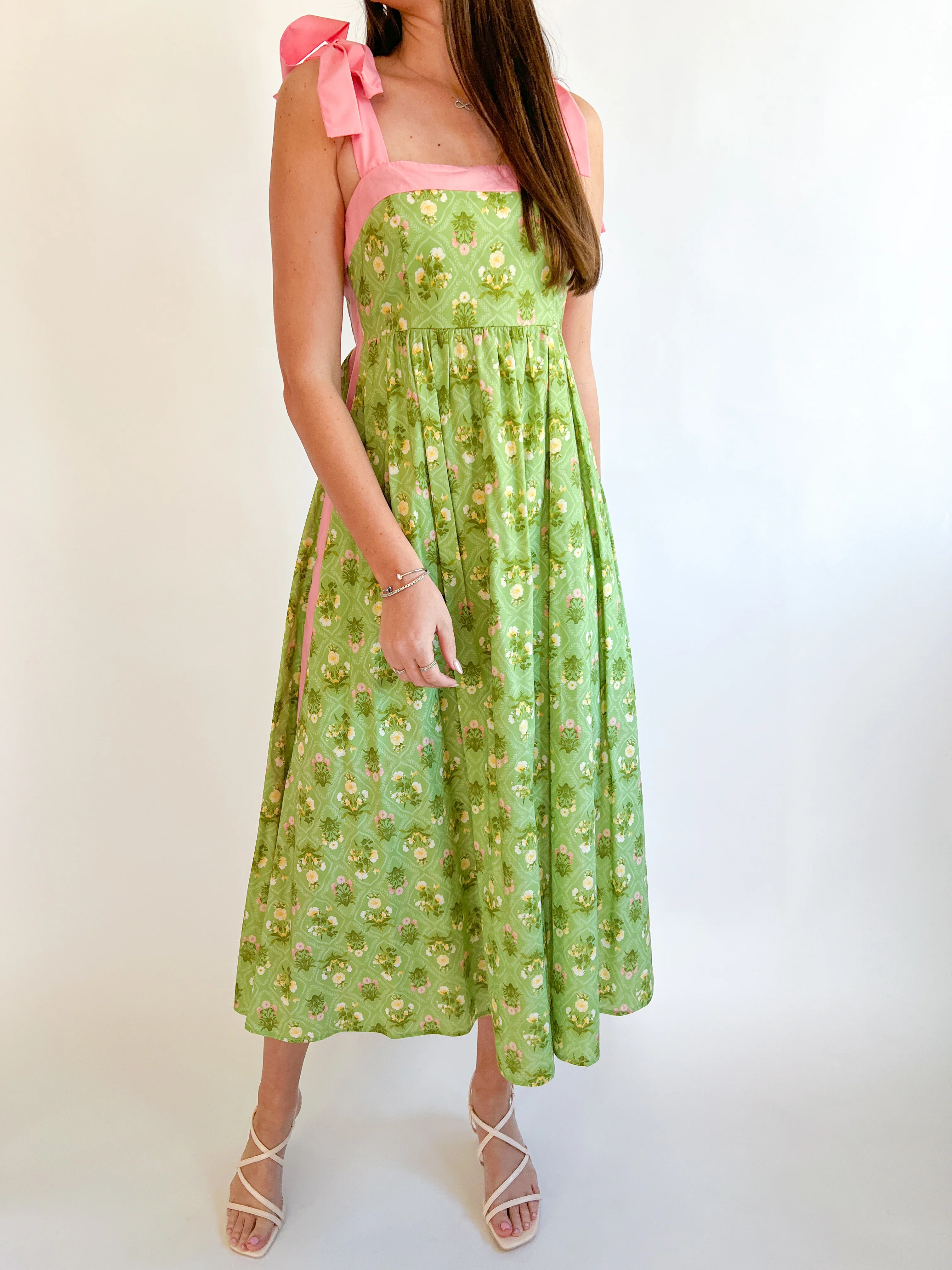 Tie Shoulder Floral Midi Dress